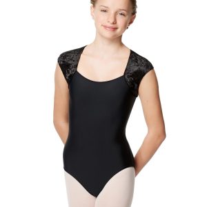 Girls Velvet Cup Sleeve Dance Leotard Arya